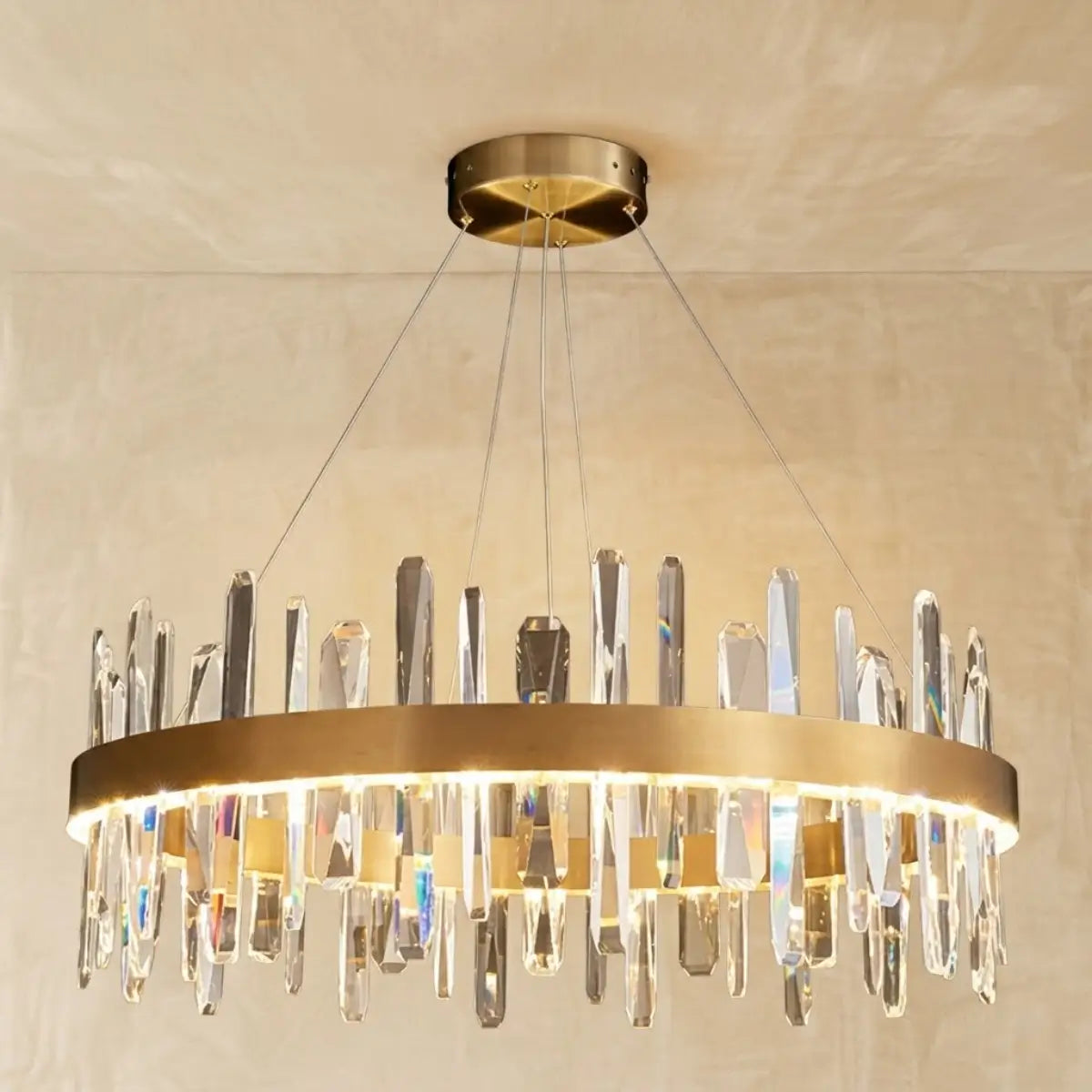 Excelis Luxury Round Crystal Chandelier – Gold Finish for Living Room/Dining Room